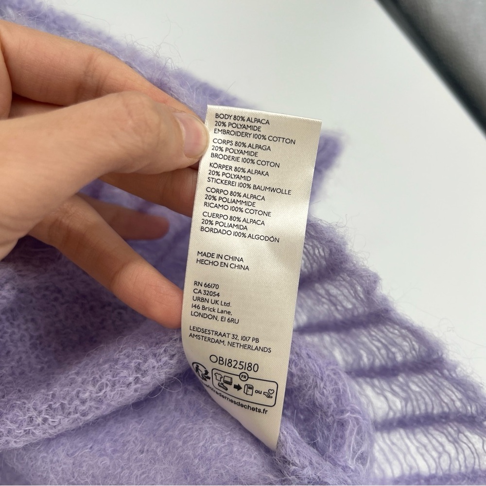 Free People Purple Embroidered Alpaca Blend Cropped Pointelle Knit Sweater S NWT - Picture 9 of 10